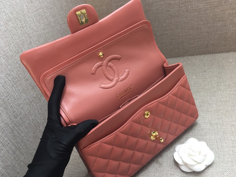 Medium Classic Flap Lambskin Bag AO1112 Cream Pink/Gold